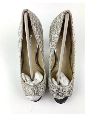 Enzo Angiolini Metallic Gold Tweed Peep-Toe Pumps